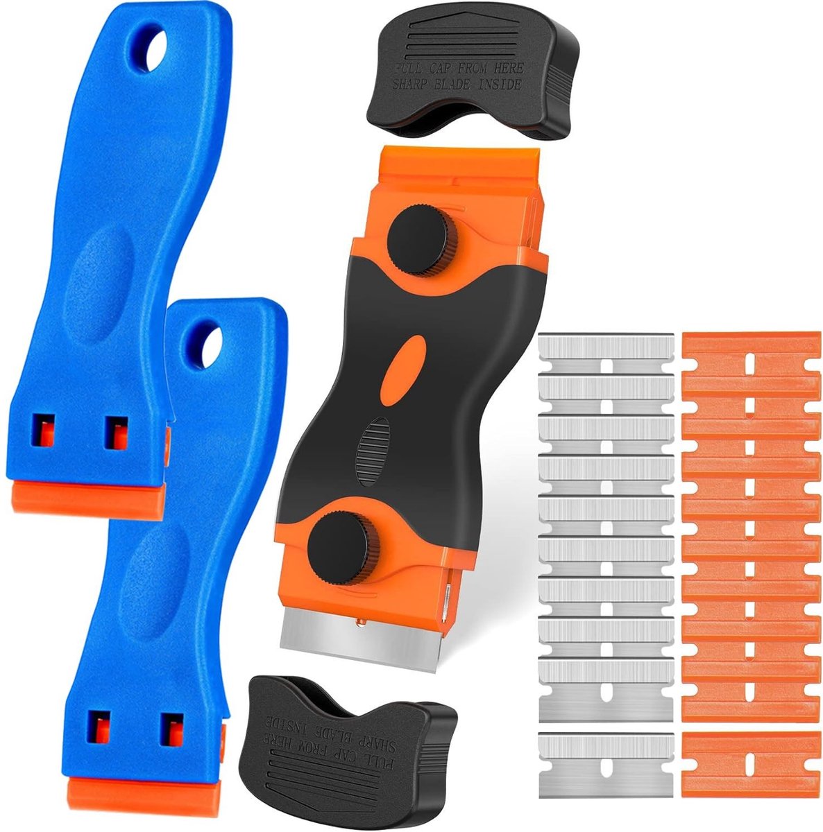 Dailygoods- Reinigingsschraper Dubbele Kopschraper - 2 Kunststof Schrapers - 20 Messen - Roestvrij Staal - Snelwisselfunctie - Voor Keramische Kookplaat - Kookplaat Schraper