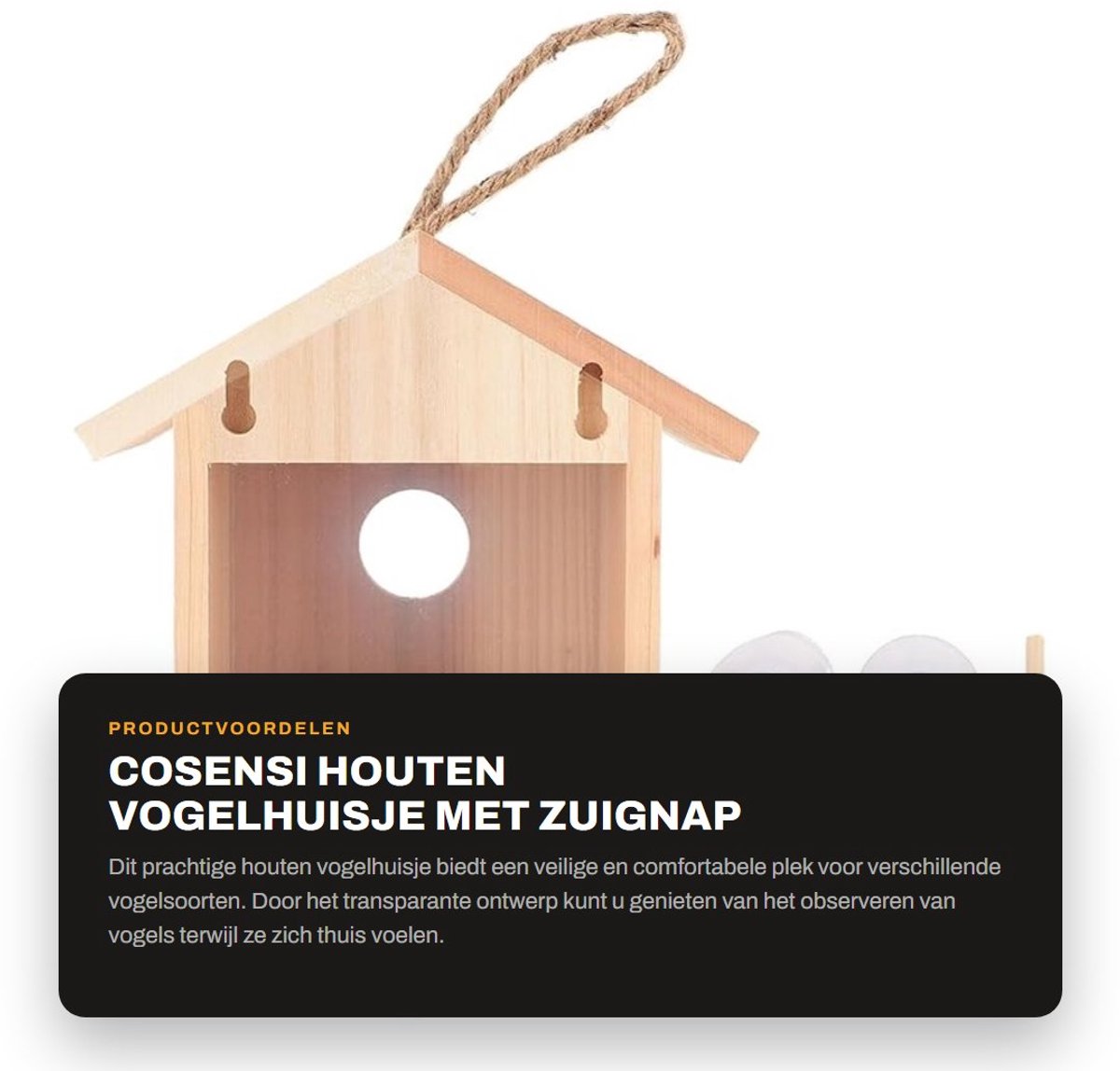 Dailygoods- Vogelhuisje met Zuignap - Houten Nestkast - Ideaal voor Verschillende Vogelsoorten - Sterke Bevestiging - Transparant Ontwerp - Goede Isolatie