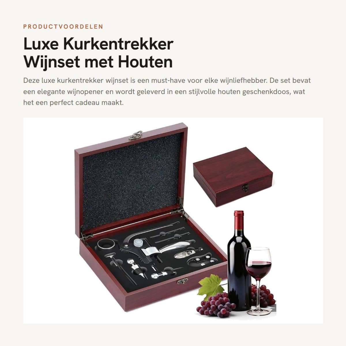 Dailygoods- Kurkentrekker Luxe Wijnopener - Wijnset - Houten Geschenkdoos - Handmatige Flesopener - Ergonomisch Hefboommechanisme - Wijnaccessoires