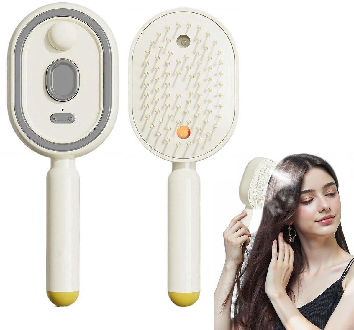 Ulisem - Stoom haarstyler - Elektrische spray kam met massagefunctie - Oplaadbare anti-frizz borstel - Verwijdert pluizig haar en klitten - Zachte ronde tanden - Ergonomisch ontwerp - Cadeau voor haarverzorging - Wit