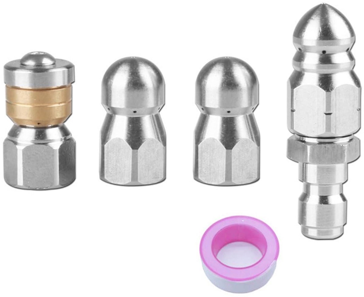 Dailygoods- Rioolsproeierset 4-delig - RVS - Draaibare knopneus - Afvoersproeiers - Hogedruksproeiers - Schroefdraadmaat 1/4 - Afvoersproeier