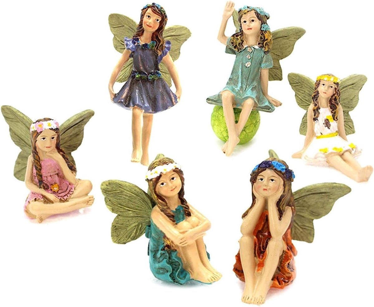 Dailygoods - 6 stuks Hars Feeënbeeldjes - Miniatuur Feeënfiguren - Tuin Decoratie - Kleurrijke Elfen - Fairy Garden Ornamenten - Ideaal voor Bloempot...