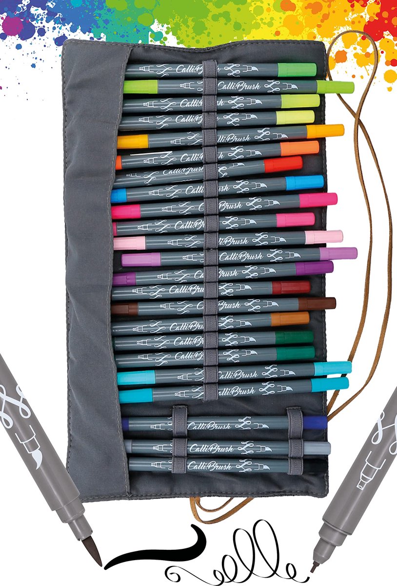 SnelShoppen - 24-delige set handlettering penseelpennen, kalligrafie stiften met penseelpunt in rolzak, ideaal voor bullet journaling, waterverf en cr