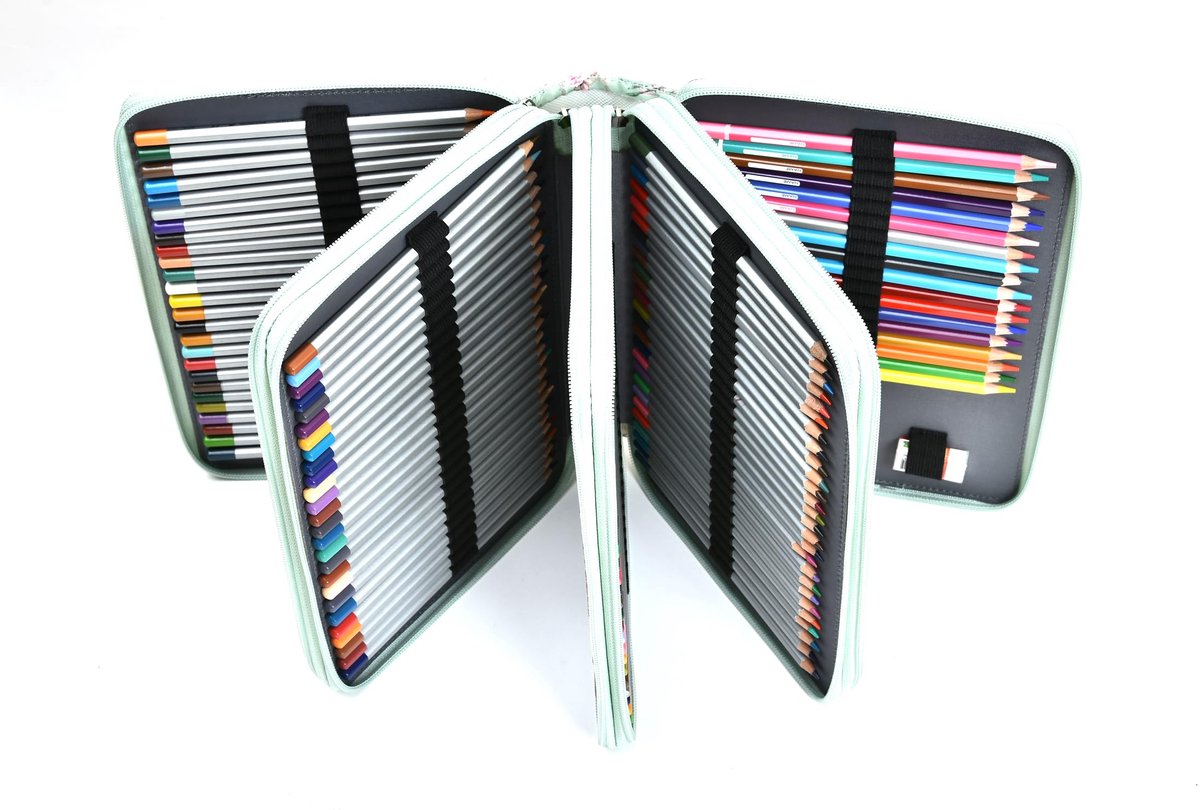 SnelShoppen - Multifunctionele Rits Zachte Lederen Etui Pen Tas met Hoge Capaciteit en 200 Slots, Groen, 10" x 7.8" x 3.7" voor School, Kantoor en Cre