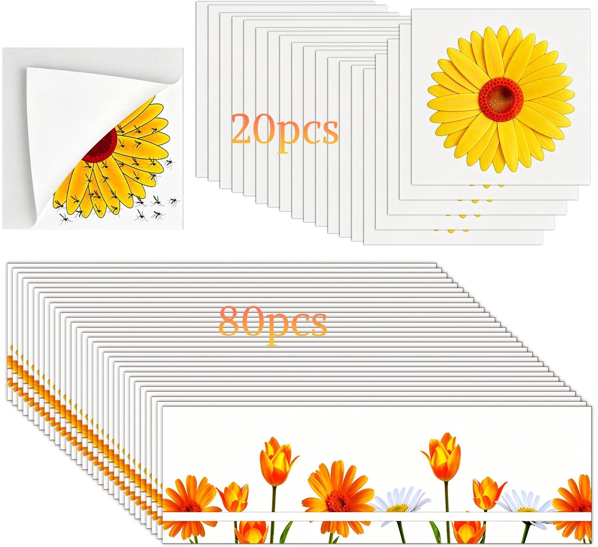 SnelShoppen - 100 stuks Vliegenval voor Ramen - Bloemendesign Raamstickers, Transparante Plakstrips, Vliegenvanger van PP-Materiaal voor Keuken en Woo
