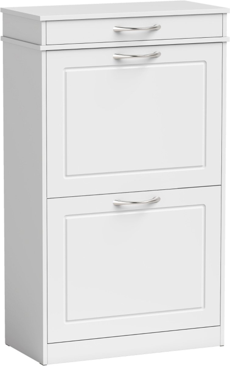 STILVORA Schoenenkast – Smal Ontwerp Met 2 Kleppen En Lade – Voor Hal En Woonruimte – Hout – 53 X 26,5 X 89 Cm – Wit