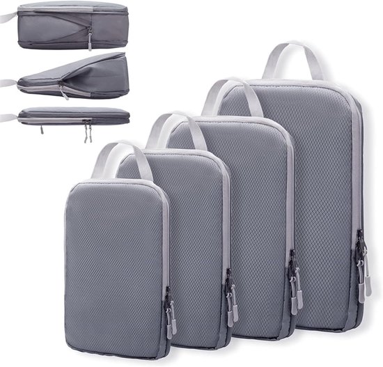 Compressie Verpakking Kubussen - Reis Organisatoren Vacuüm - Koffer Ruimte Besparen - Zonder Pomp Vacuüm - 4-delige Set - Zwart — afbeelding 5