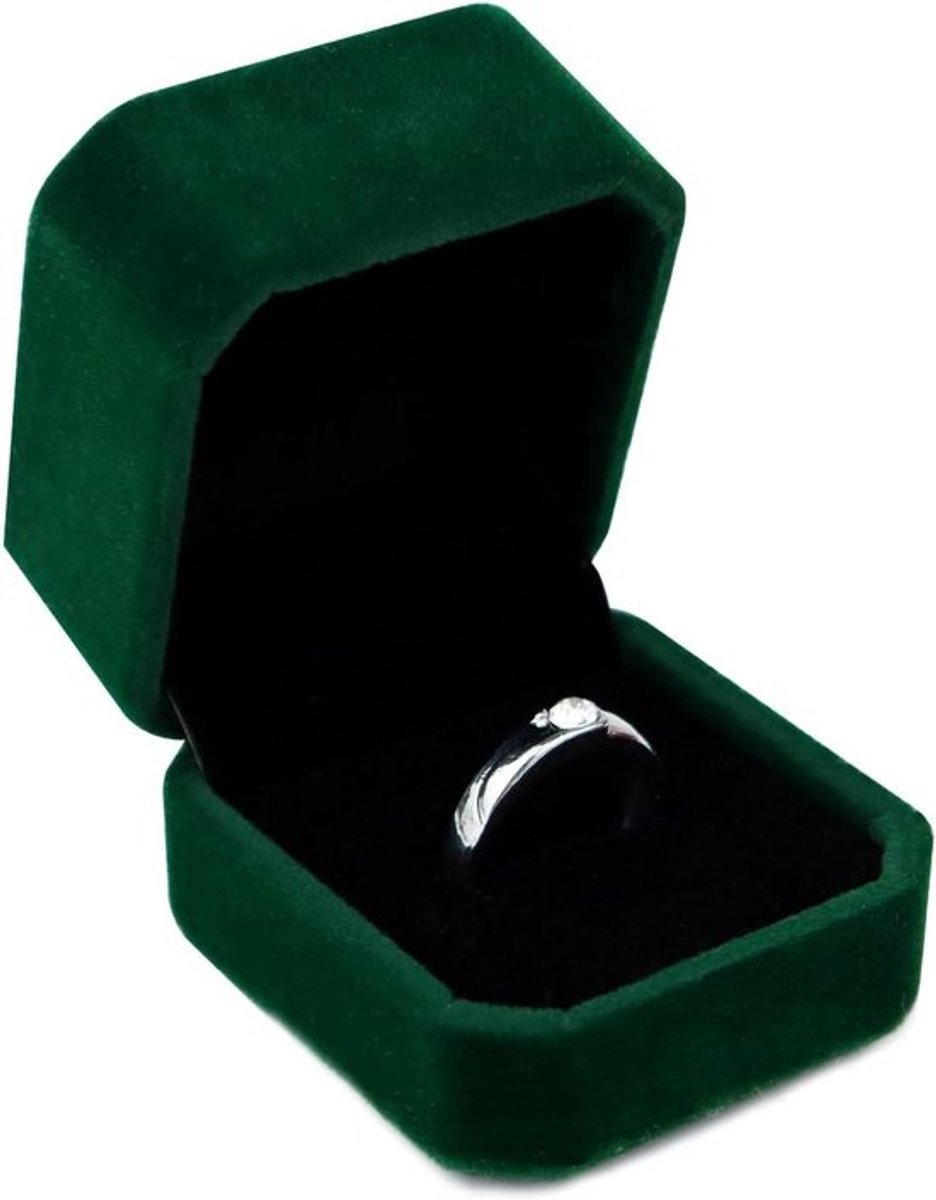 Fluwelen ringendoos voor sieraden - geschenkdoos - achthoekig sieradenetui - bruiloft en mini-broches - groen - elegant.
