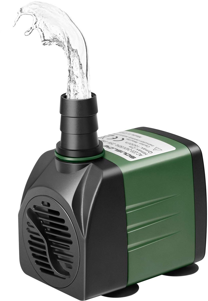 SnelShoppen - Dompelwaterpomp 25 W, 1500 l/u, AC 220-240 V voor Aquarium, Vijver, Fontein, Tuin en Hydrocultuursysteem met 2 Sproeiers