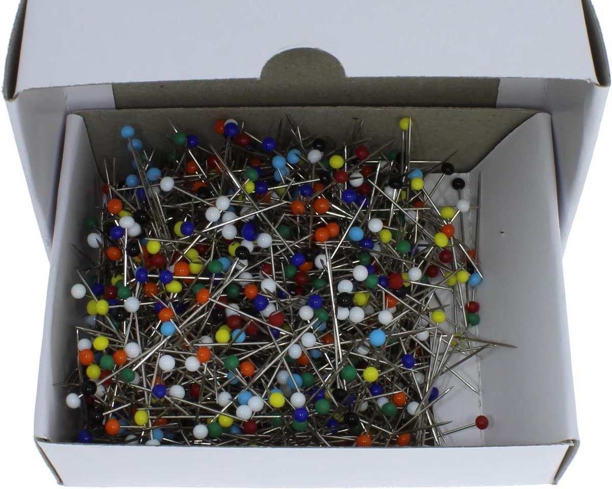Glazen Kopspelden - Spelden met Kop - Hobby en Knutselen - Roestvrij Vernikkeld Staal - 1000 stuks - Kleurrijk Gesorteerd