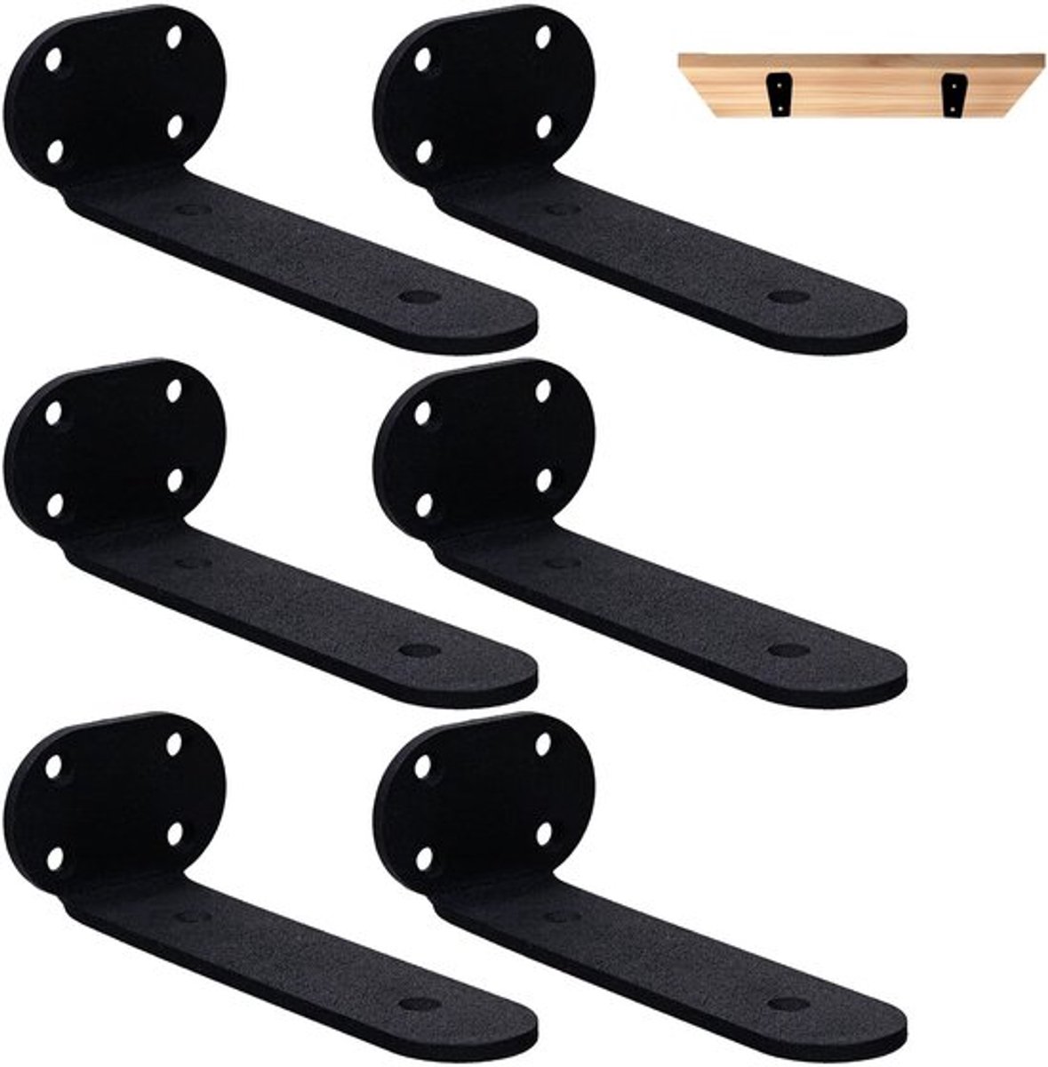 Plankdragers Robuust - Wandgemonteerd - Zwevend - Metaal Zwart - 20cm - Set van 6 - Planksteunen