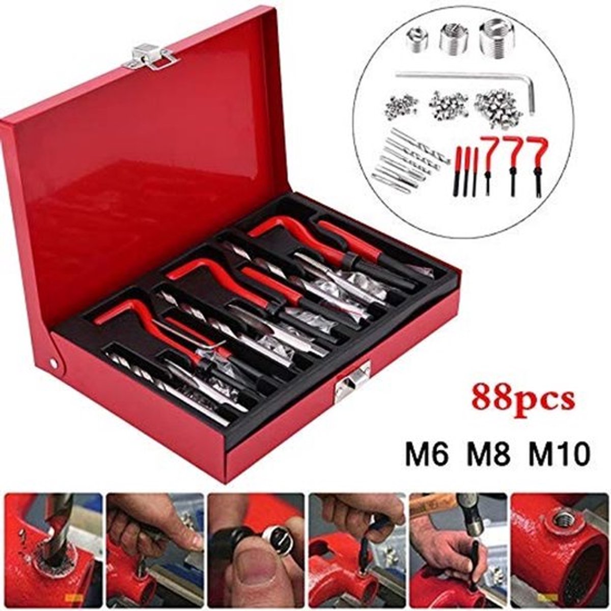 Reparatieset 88 Stuks - Schroefdraadboor - Draadinzetstukken - Binnendraad Reparatiegereedschap - Gelegeerd Staal - Etui voor Opslag - Schroefdraadset