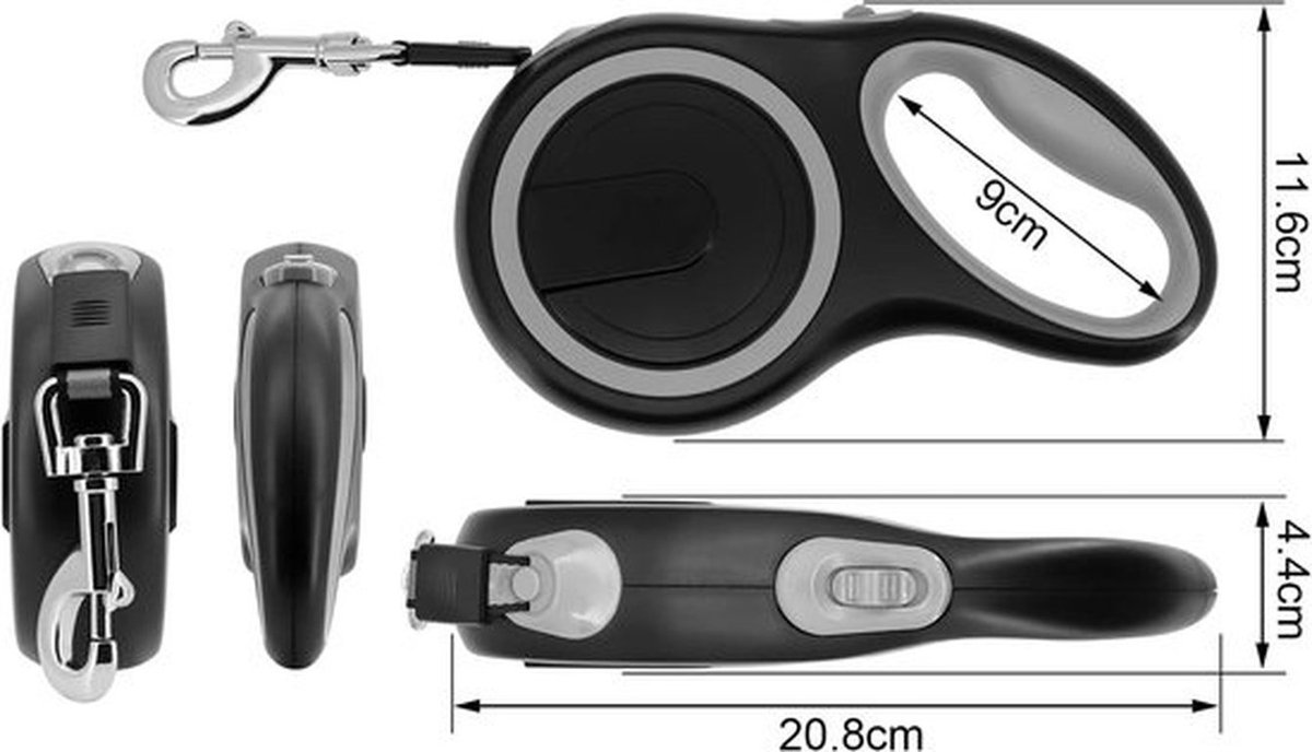 SnelShoppen - 8M Lange Retractable Hondenlijn, Automatische Uittrekbare Hondensnoer tot 50KG, Grijs, Perfect voor Wandelen en Hardlopen