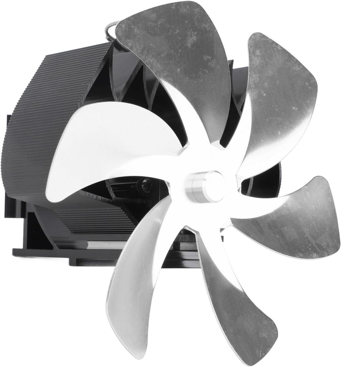 Houtkachel Ventilator - Warmtepomp Ventilator Kamerverwarmer - Efficiënte Warmteverspreiding - 6 Bladen Stille Werking - 20x20x15 cm - Zilver