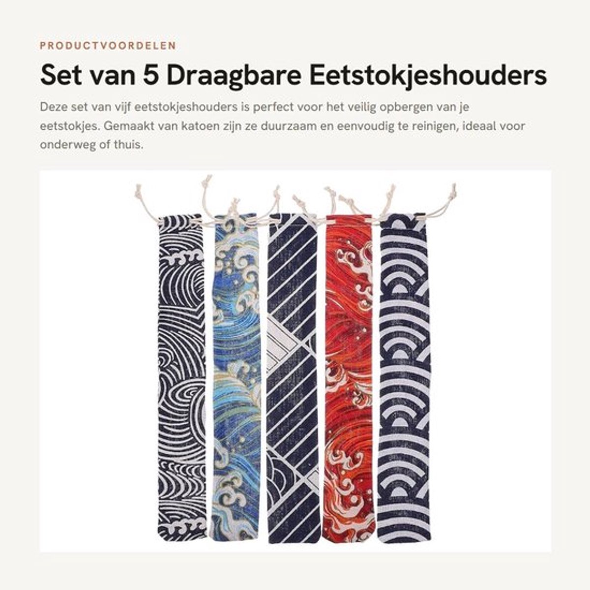 Eetstokjeshouder Draagbaar - 5 Stuks - Serviestas - Trekkoord - Katoen - 25.50X3.80X1.00CM - Bestekzak