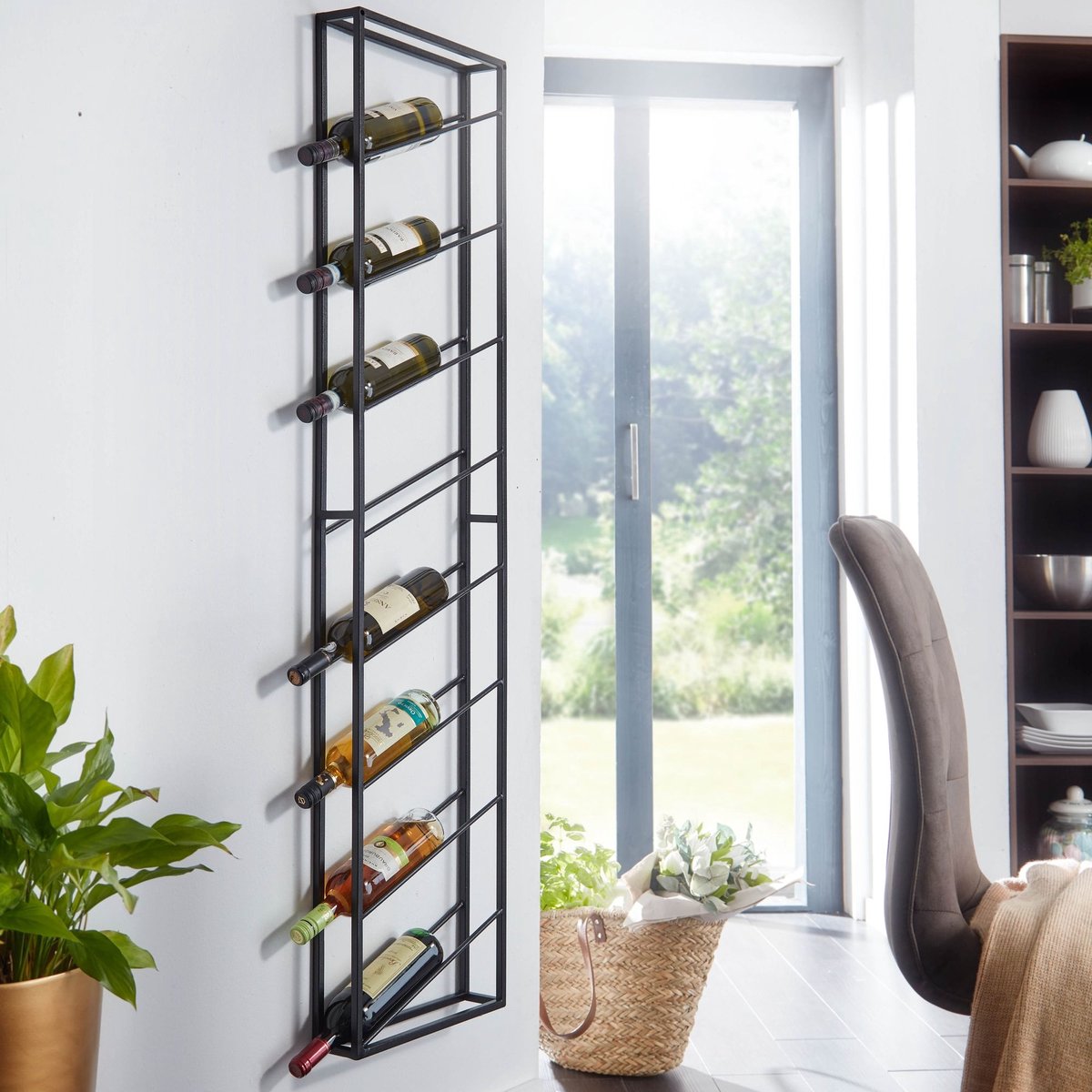 Ervesto WL6.686 Wijnrek - Wandrek - Flessenrek - 36x150x8 cm - Metaal Zwart - Voor 8 Wijnflessen - Hangend Smal Ontwerp