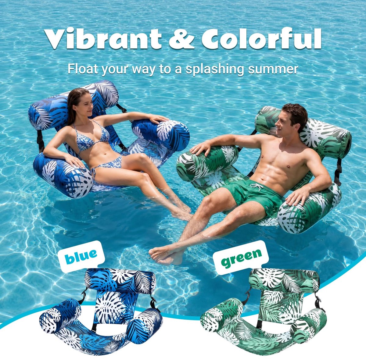 SnelShoppen - Opblaasbare Waterhangmat 2 Stuks - Waterbed Speelgoed voor Zwembad, Perfect voor Zomer, Tuin, Camping, Kinderen, Blauw