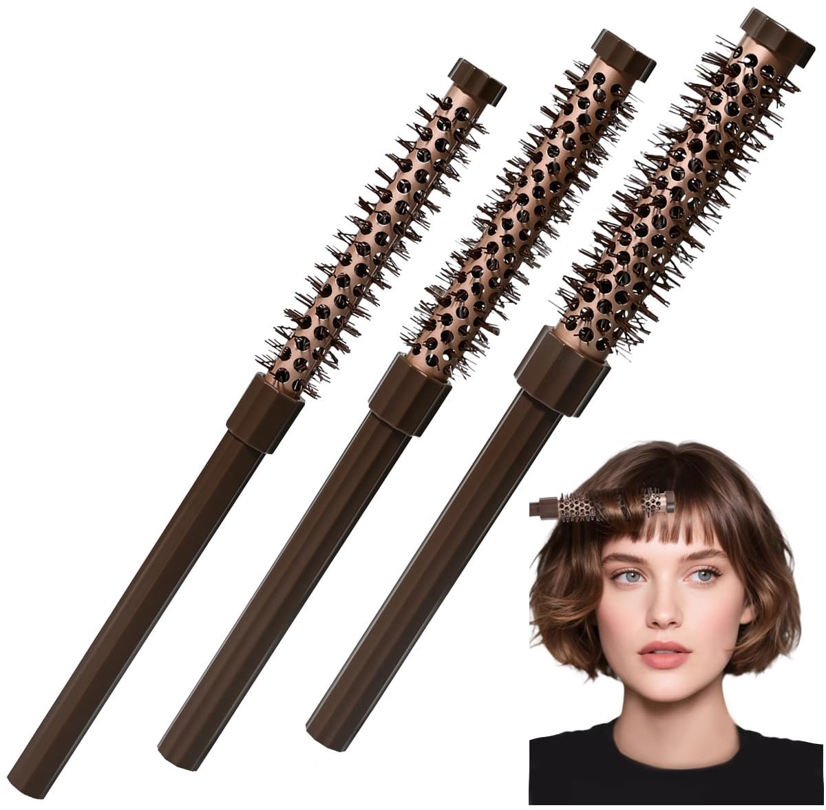 SnelShoppen - 3 stuks kleine ronde borstel voor föhnen, ronde haarborstel voor dames en heren, ideaal voor kort haar, krullen en glad haar - perfect v