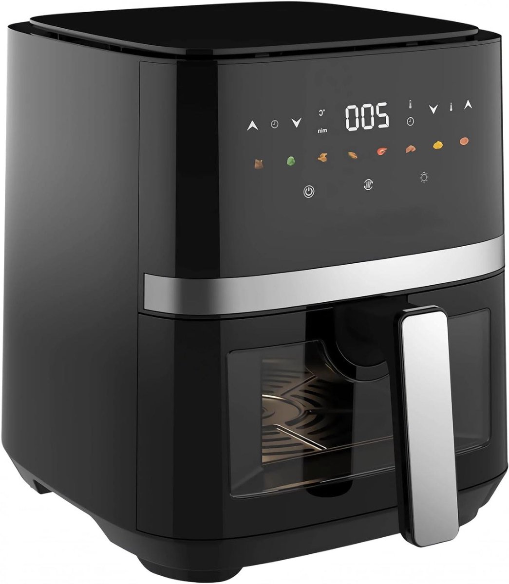 Heteluchtfriteuse mand - Airfryer mand - Gezond koken - Met controlevenster - 5 liter - Zwart