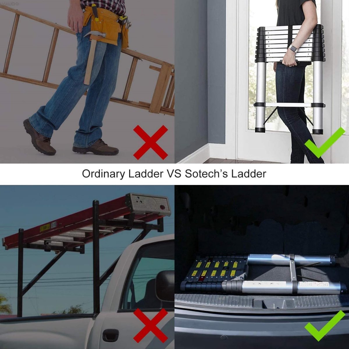 SnelShoppen - Telescopische Ladder 3,8m - Roestvrij Staal - Verstelbare Zolderladder - Maximaal 150 kg - Ideaal voor Onderhoud, Tuinwerk, Klussen en M