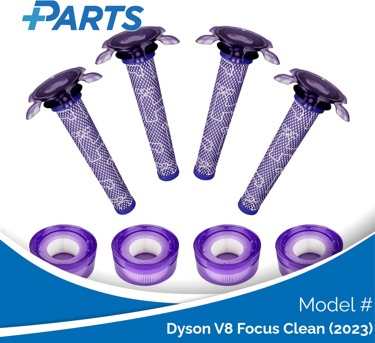 Dyson V8 Focus Clean (2023) Filters (8 Stuks, Plus.Parts® alternatief voor 965661-05 / 967478-05)