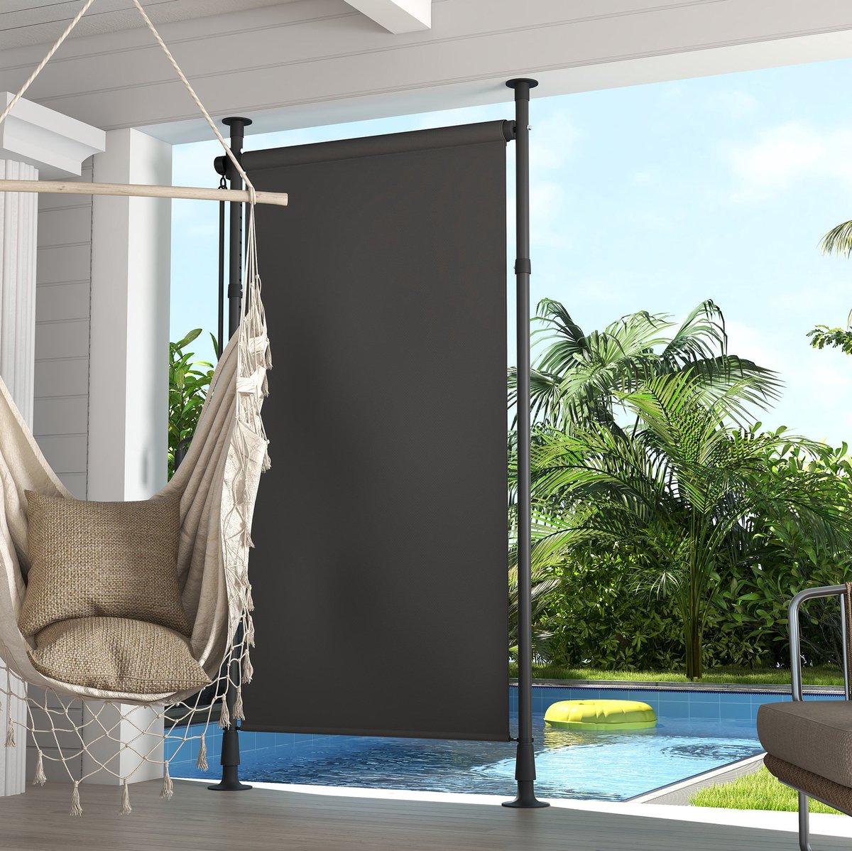 MIVRAY Senkrechtmarkise - Hoogte Verstelbaar 220 Tot 310 Cm - 120 Cm - Aluminium En Polyester - Donkergrijs - Handmatige Zonwering Voor Balkon En Terras