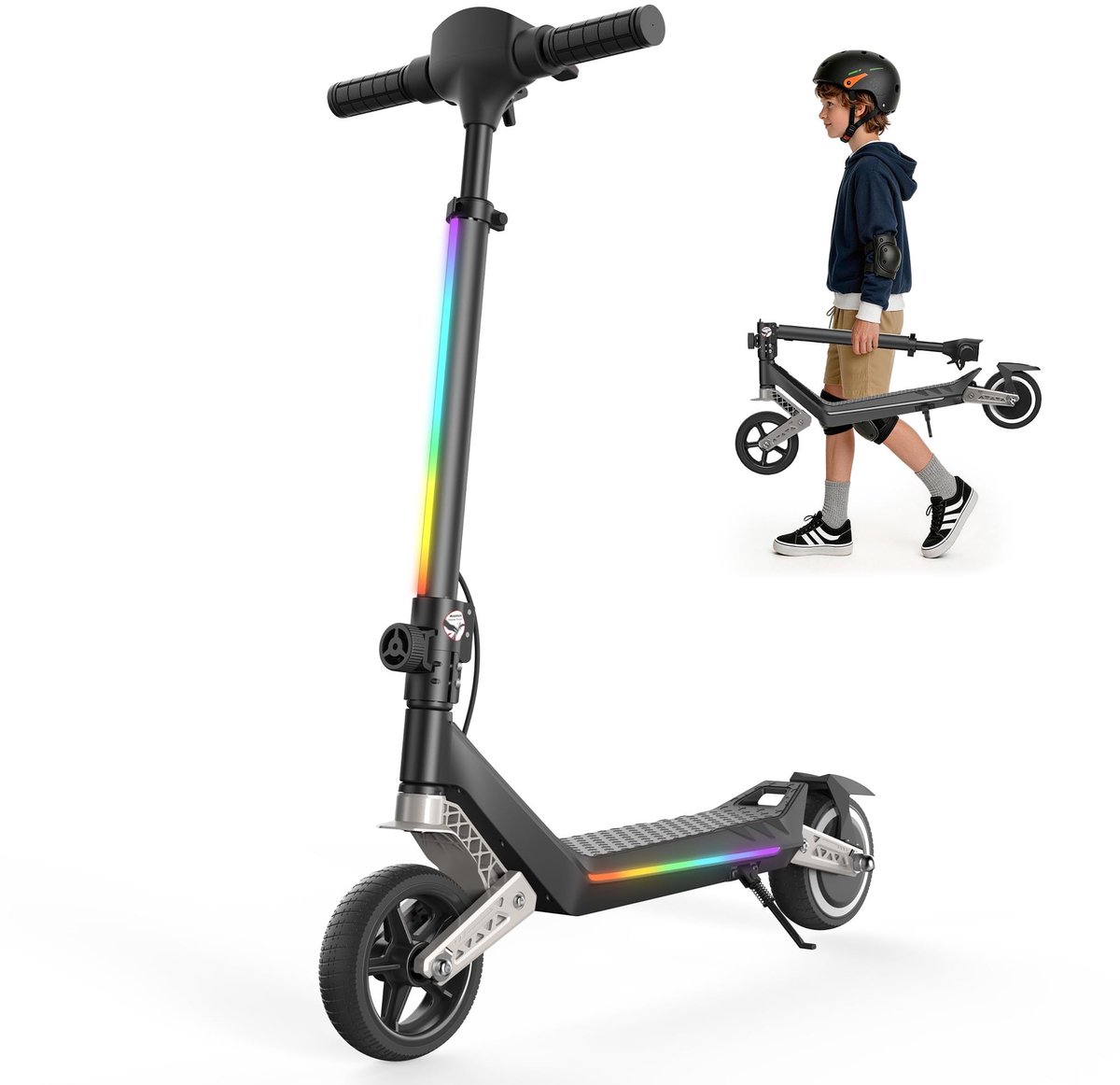 SnelShoppen - Elektrische Step voor Kinderen 6-12 Jaar, Massieve 6,5 Inch Banden, 3 Snelheden tot 16 km/u, Dubbele Vering, Bluetooth, 9 km Actieradius