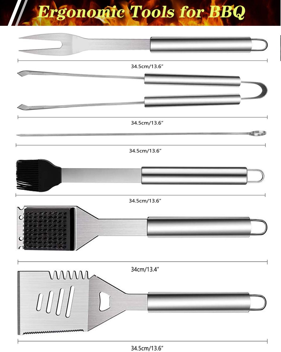 SnelShoppen - GQC 10 Stuks Roestvrijstalen Grillbestekset - Professionele BBQ Grillset voor Mannen en Vrouwen in Draagtas - Perfect voor Camping, Tuin