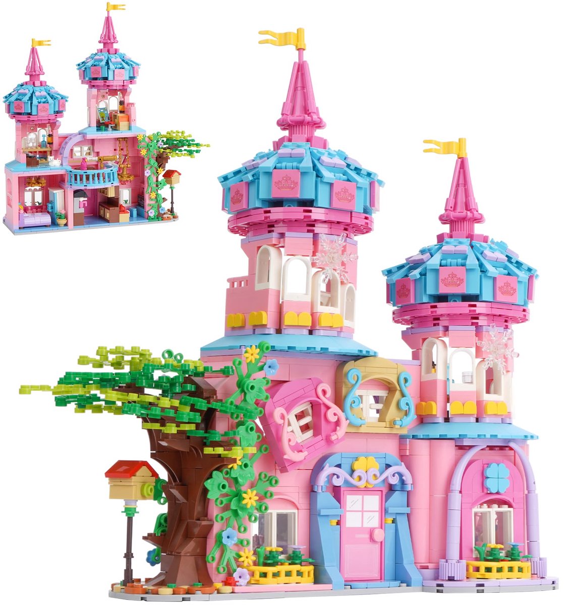 Bouwstenen Set - Meisjes Prinses Kasteel Bouwspeelgoed met Fontein - Cadeau voor Kerstmis - Verjaardag - Nieuwjaar 1546 PCS