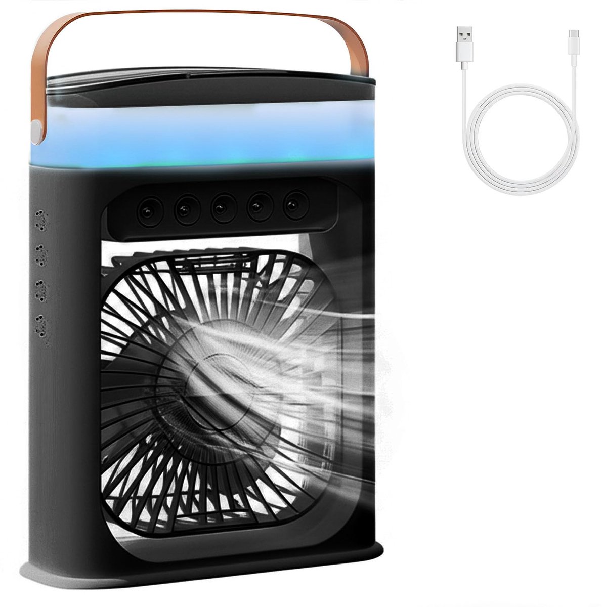 SnelShoppen - CTDMJ Mobiele Airconditioning, Draagbare Luchtkoeler, 4-in-1 Ventilator met USB, 3 Snelheden, 3 Nevelmodi, 600 ml Watertank, 6 Kleuren,