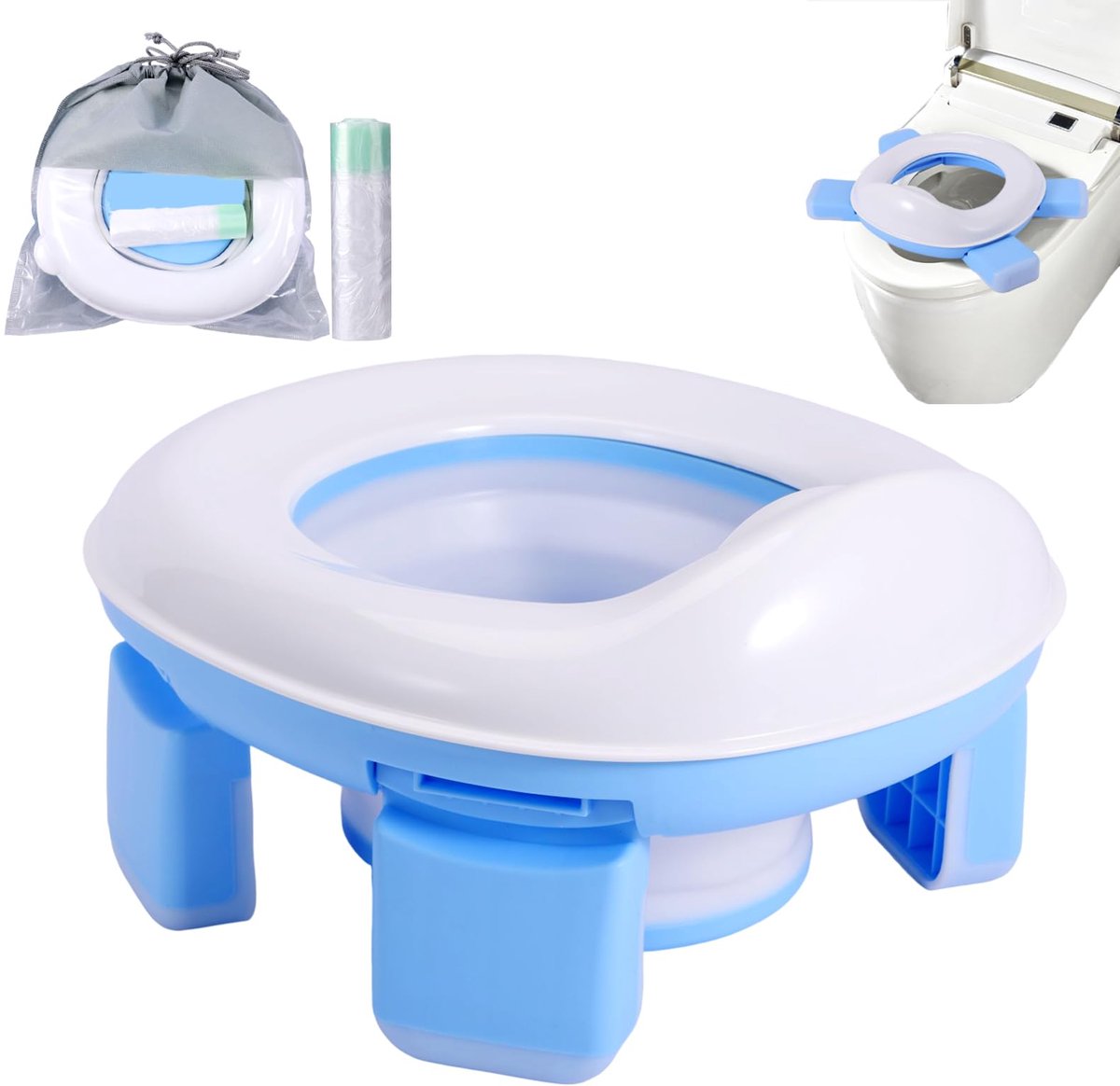 SnelShoppen - 3-in-1 Kinder Potje - Opvouwbare Toiletzitting - Draagbaar Reis Potje met Antislip Ontwerp - Inclusief Wegwerpzakken en Reistas - Ideaal
