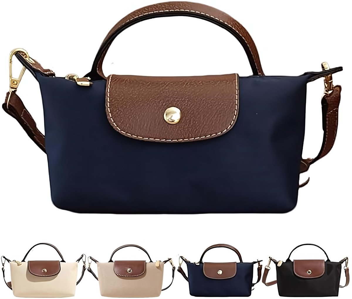 SnelShoppen - Dreaku Handtas Dames - Waterdichte Shopper - Opvouwbare Schoudertas - Zwart & Blauw - Ideaal voor Vrije Tijd, Reizen, Kantoor, School &