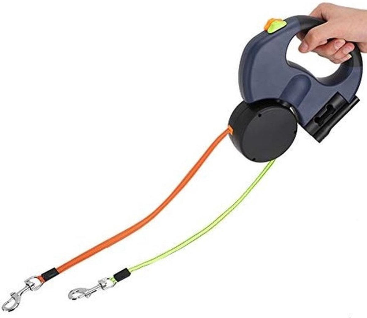 Intrekbare hondenriem - Dubbele hondenriem - 360° draaibaar - Donkergrijs - LED-verlichting - Reflecterende nylon tape - Geschikt voor al...