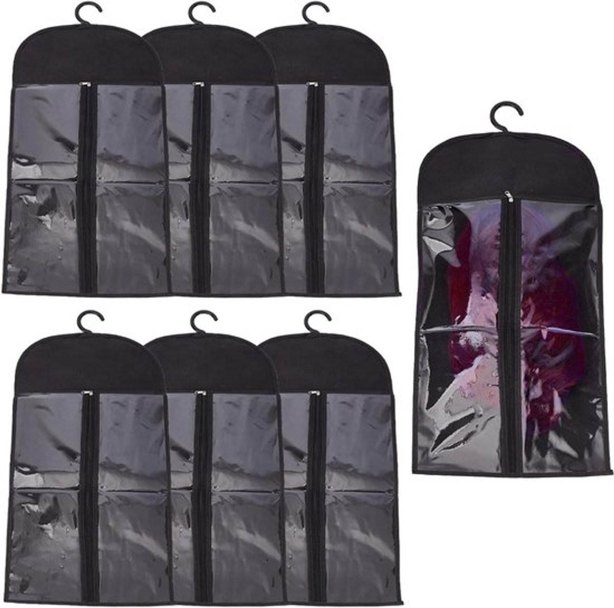 Pruik Opbergzakken, 6 stuks, Haarverlengingshouder 28 x 59 cm, Stofdicht, Draagtas voor Kapsalonaccessoires