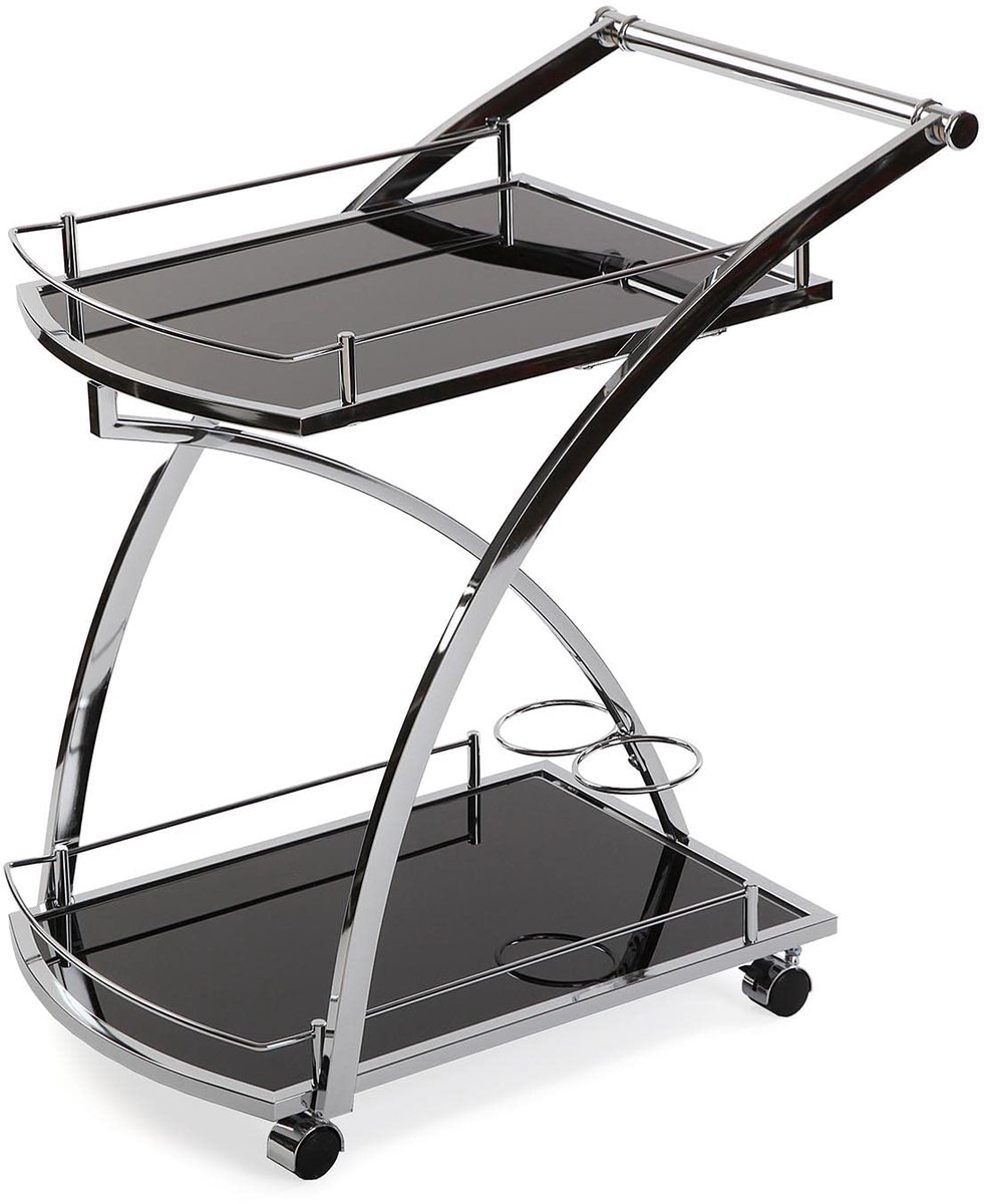 SnelShoppen - Versa Driana Serveerwagen Trolley voor Keuken of Hotelkamer, Zwart, Glas en Metaal, 73x46x66cm - Ideaal voor Feestjes, Dineren en Servie