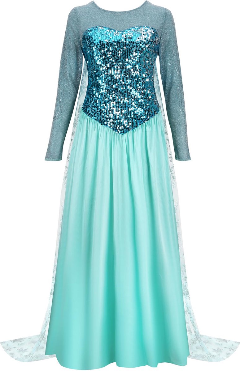 SnelShoppen - Lange Bevroren Jurk met Pailletten voor Dames - Elegante Prinsessen Rok - Kostuum voor Halloween, Cosplay en Carnaval XL