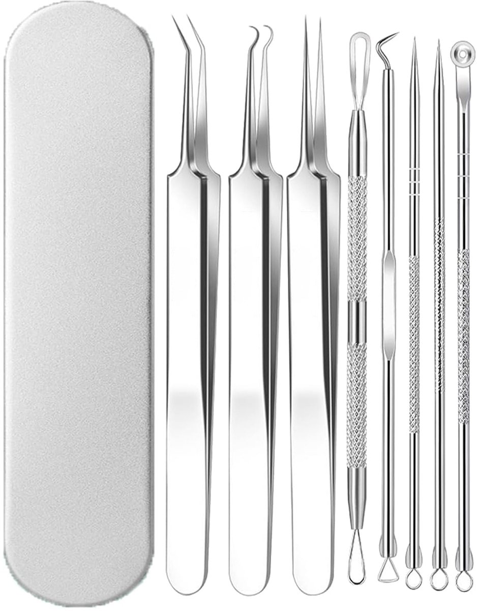 Dailygoods - Mee-eterverwijderaar - 8-delige roestvrijstalen kit voor huidverzorging