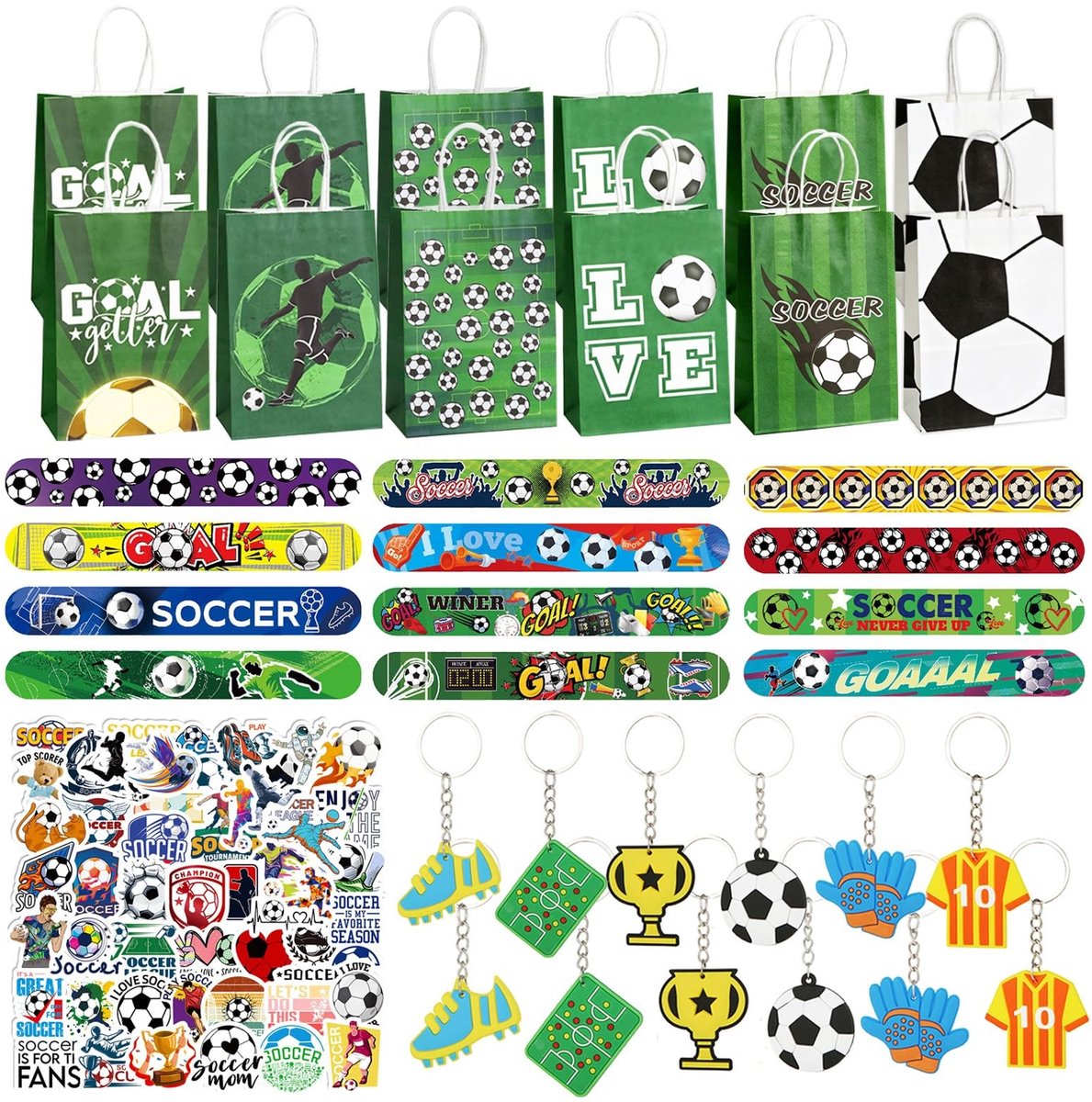Dailygoods- Voetbalpartyset 86-delig - Voetbalfeestdecoratie - Gastgeschenken - Cadeauzakjes - Klikarmbanden - Geschikt voor kinderen vanaf 3 jaar - Voetbalfeestset