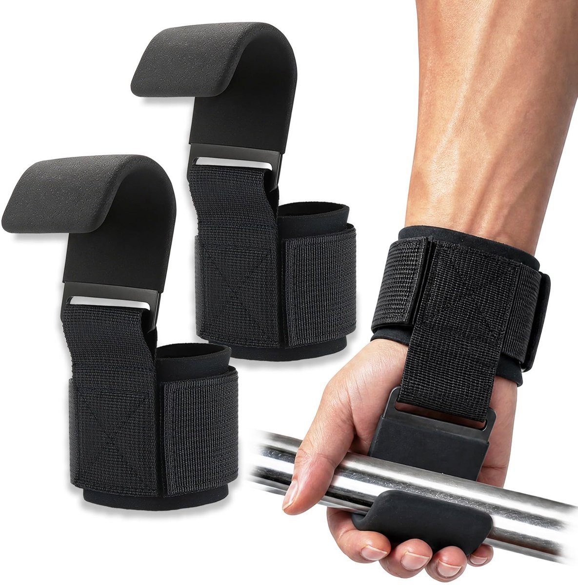 Dailygoods- Trekhaken Versterkte Metalen Haken - Tilbanden - Krachttraining - Fitness - Gewichtheffen - Comfortabele Polssteun - Gewichthefsystemen