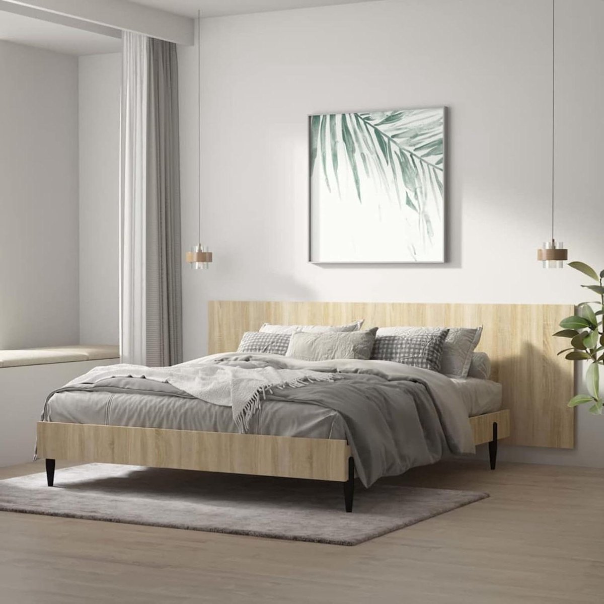 Hoofdbord voor bed - Hoofdeinde rugleuning - Slaapkamer aankleden - Wandmontage - 240 cm breed - Sonoma eiken
