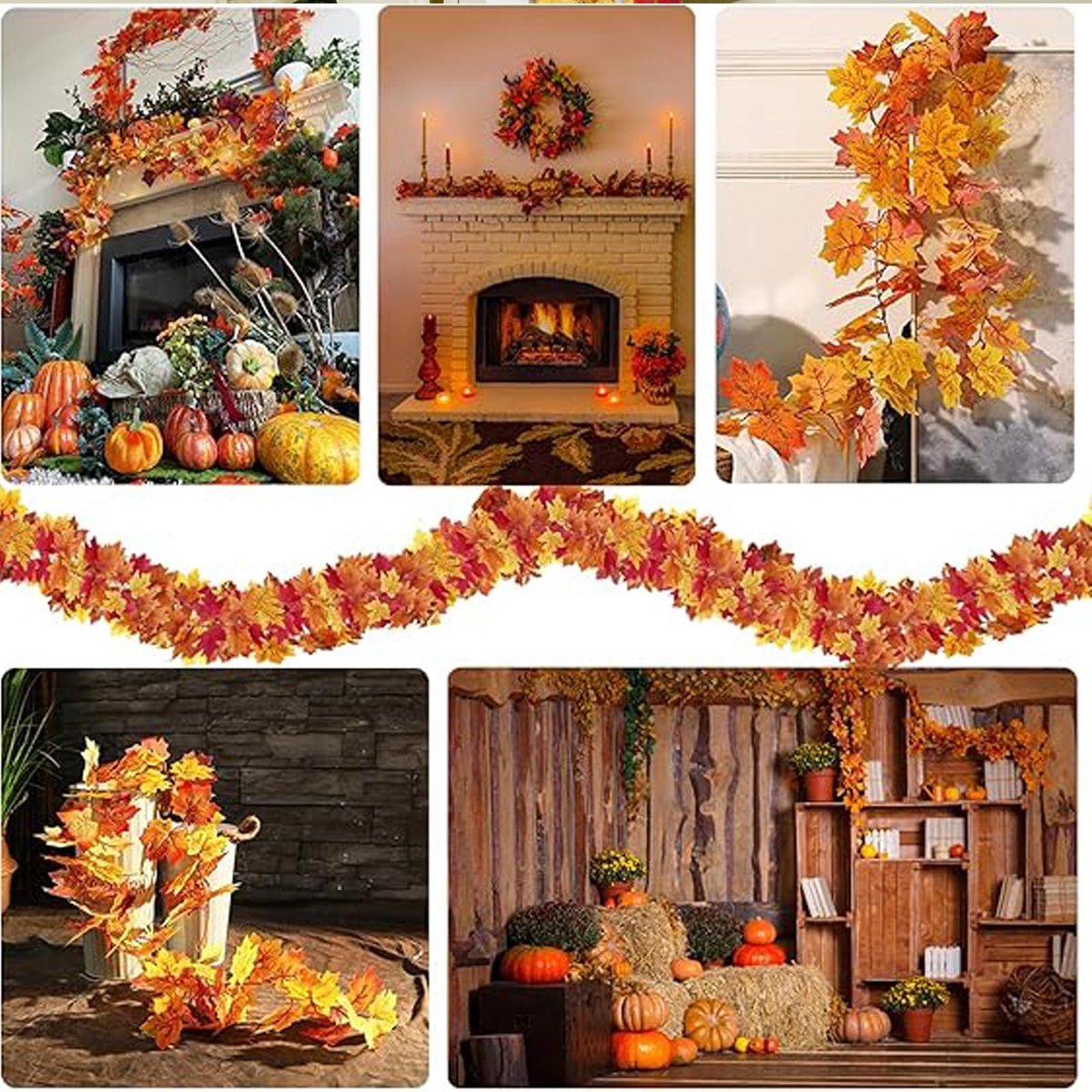 Dailygoods - Kunststof Herfstdecoratie - Kunstmatige Maple Bladeren Slinger (2 Stuks)