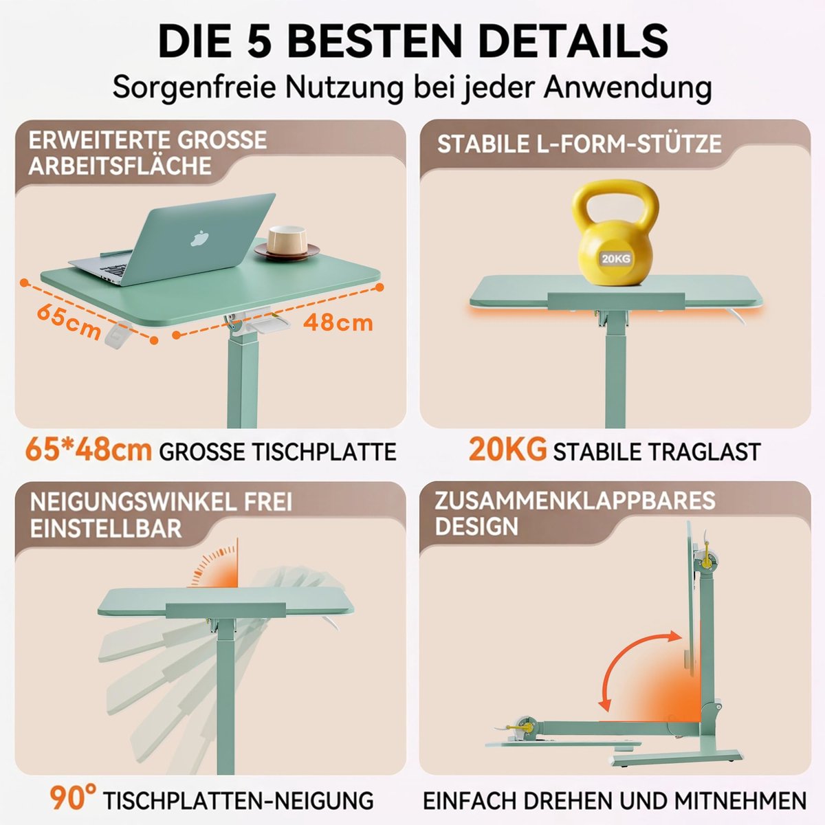 SnelShoppen - In hoogte verstelbare Musso AnyDesk D7 Mobiele Laptoptafel (75-108 cm) - Inklapbaar Sta-bureau met Kantelbare Plaat (0-90°) - Ergonomisc