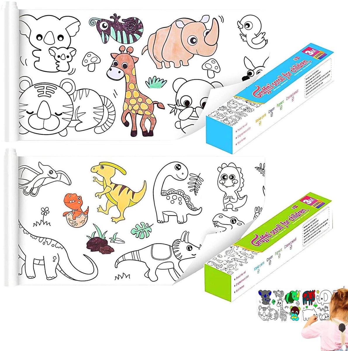 Dailygoods - 2 Rollen Tekenrol voor Kinderen - Ideaal voor Creatieve Activiteiten
