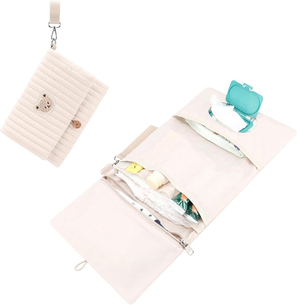 Luieretui Opbergtas - Luier Organizer - Baby Verzorging Onderweg - Opvouwbaar Ruimtebesparend - 24x20x2 cm - Khaki