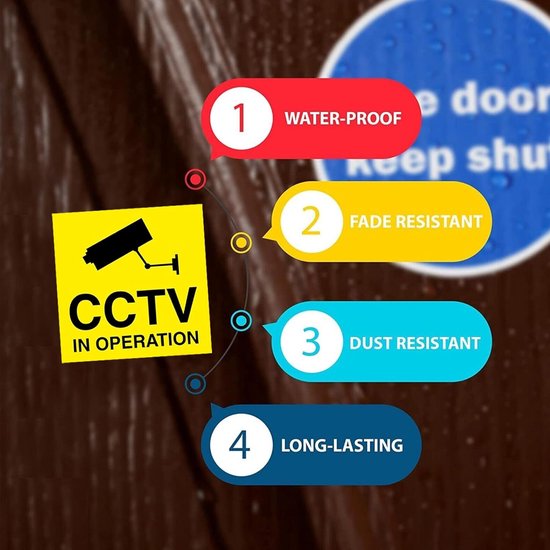 Veiligheidsstickers - CCTV waarschuwing stickers - Eigendom beveiligen - Ultra-duurzaam vinyl - 100mm x 100mm - Geel — afbeelding 3