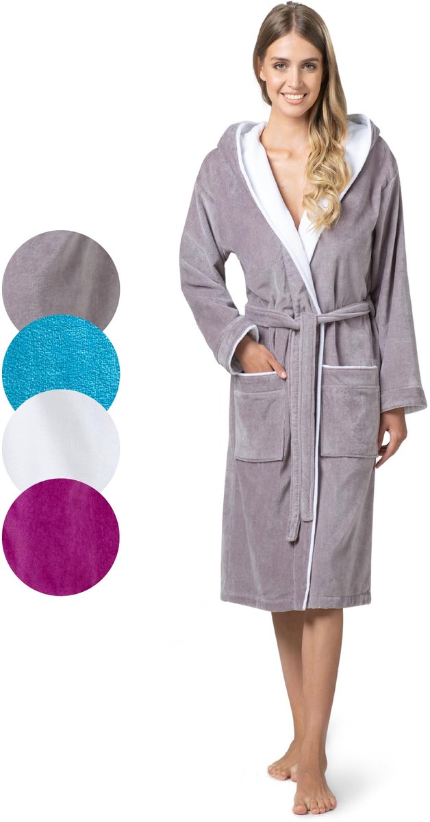 SnelShoppen - Twinzen Damesbadjas Fluweelkatoen - Ultrazachte Fluwelen Kamerjas voor Dames - OekoTex Katoen - Maat S - Wrat - Perfect voor Thuis, Well