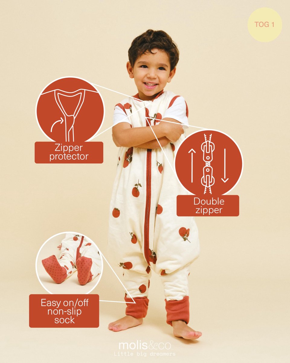 SnelShoppen - Zomerslaapzak voor baby's, 1-100% katoen (Oeko-Tex), verstelbaar van 70-80 cm, voor jongens en meisjes, schattige Tomaten design, ideaal