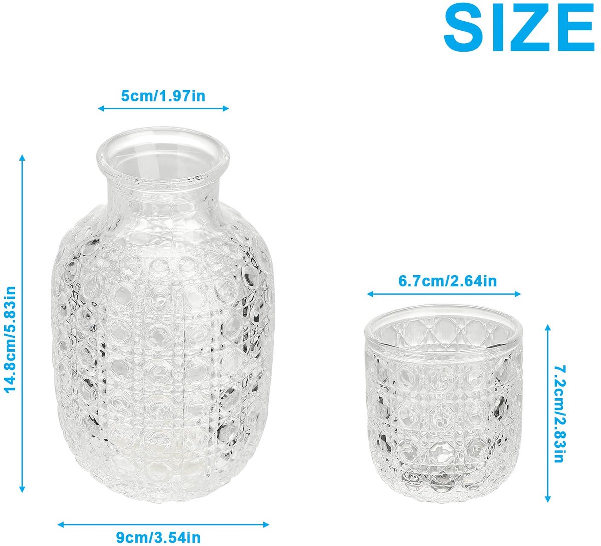 SnelShoppen - Vintage Nachtkastje Waterkaraf en Glazen Set - Kristallen Waterkaraf met Beker voor Slaapkamer en Badkamer - Wit - Ideaal voor Feest en