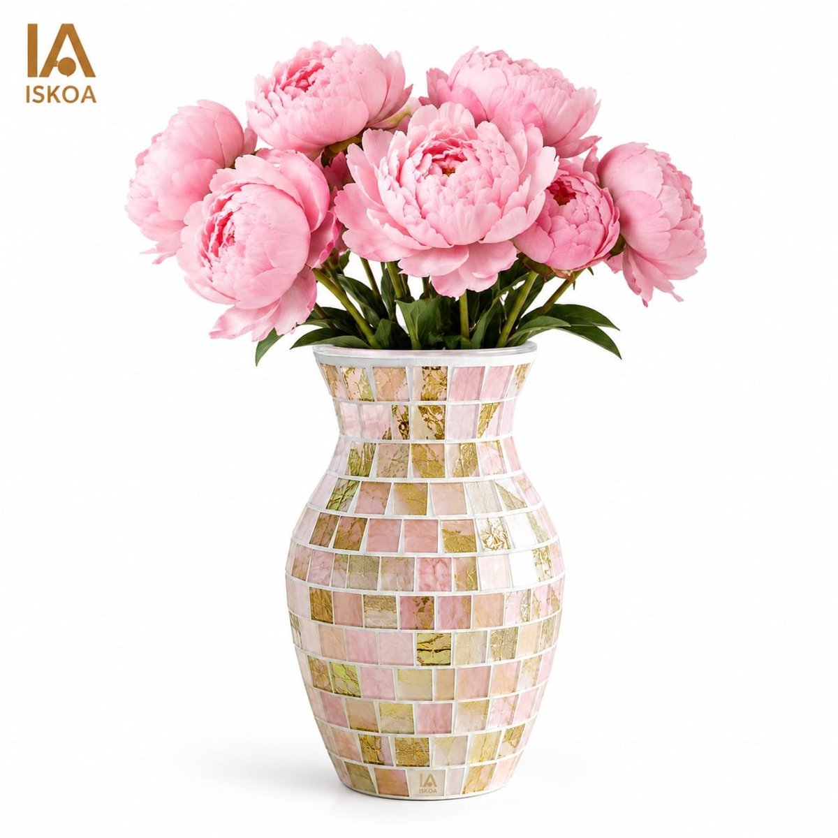 ISKOA Roze glazen vaas 20 cm met hoogglansafwerking - Boho bloemenvaas voor tafel of vensterbank