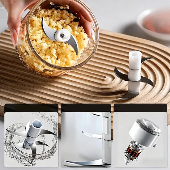 Elektrische Mini Chopper - Keuken Gadget - Snel Ingrediënten Hakken - Draadloze Flexibiliteit - 350 ml Capaciteit - Blauw — afbeelding 4